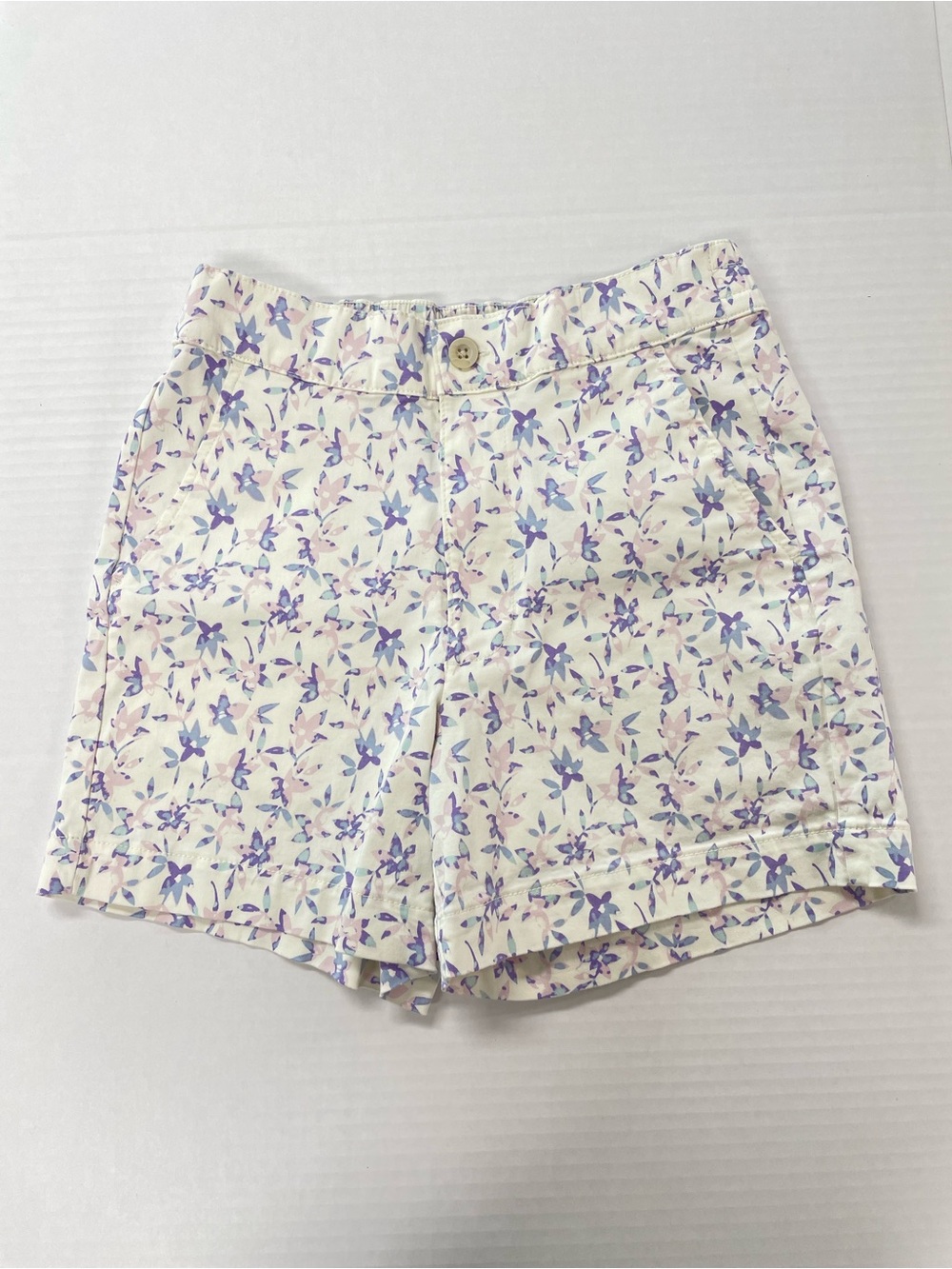 White Floral Stretch Satin Womens Small JACHS Girlfriend Shorts Chino Pockets